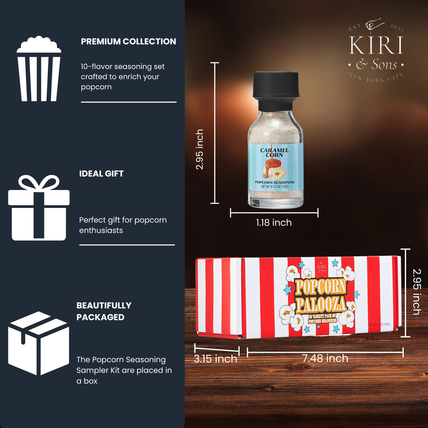 Gourmet Popcorn Seasoning Sampler Kit, 10 Flavor Variety Pack - Including Kettle Corn, Garlic Parmesan, Bacon Cheddar, Caramel, Butter, White Cheddar, Ranch, Spicy Jalapeño, Movie Night
