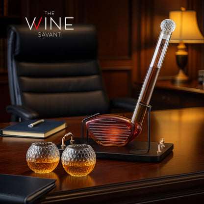 Golf Club Whiskey Decanter and 2 Liquor Glasses - 29 OZ Decanter & 15 OZ Glass Set - Golf Stick Gifts for Men, Unique Liquor Decanter Set - Bourbon, Scotch Decanter for Alcohol, Golfer Gifts for Dad