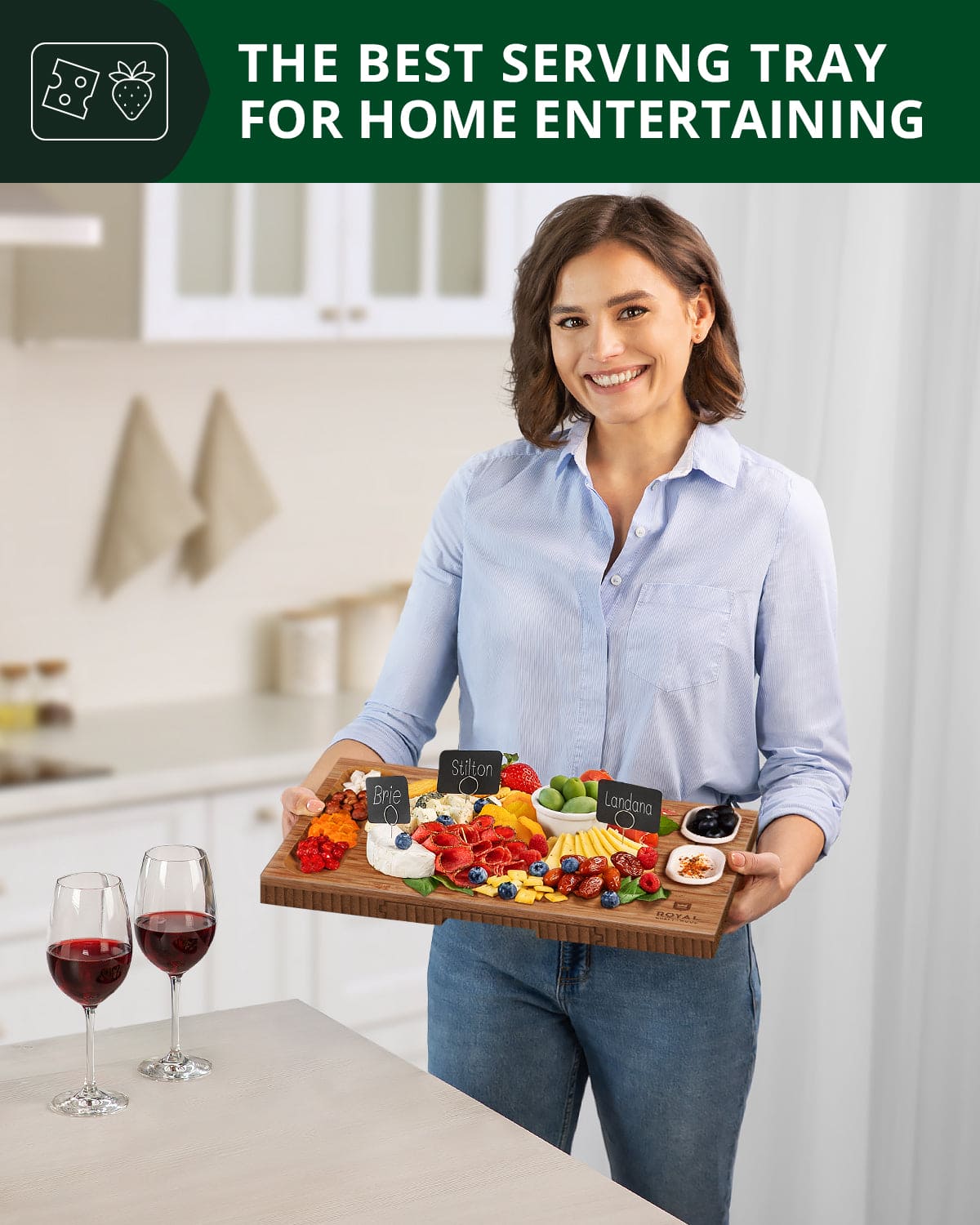 Cheese Board Set w/knives, 16.5“x11”, Brown