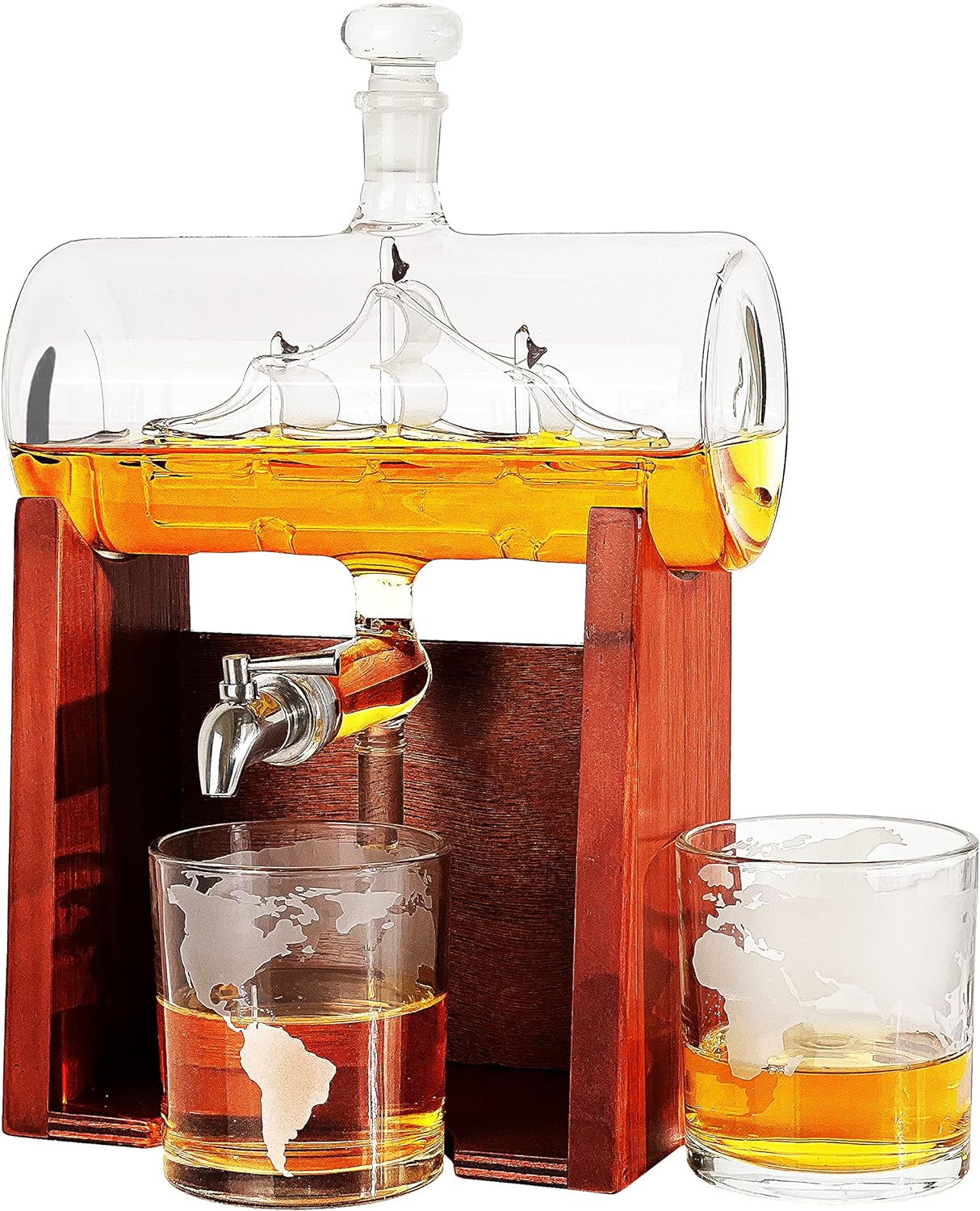 Whiskey & Wine Decanter Set 1250ml with 2 Whiskey Glasses, Liquor Dispenser For Home Bar, Ship Whiskey & Wine Decanter - Gift for Dad, Husband or Boyfriend - The Wine Savant Lead-Free Crystal Glass