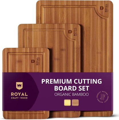 Cutting Board Set of 3, Bamboo, Brown