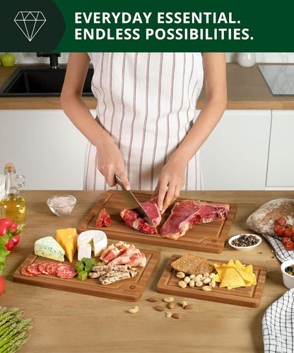 Cutting Board Set of 3, Bamboo, Brown