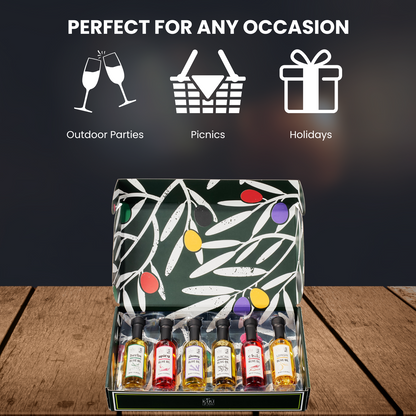 Olive Oil Gourmet Sampler Gift Set of 6 - Premium Extra-Virgin Blend Olive Oil Made In Spain, Natural Flavors Include Herbs, Chili, Spice, Rosemary, Tuscan & Lemon - Gifts for Her, Him