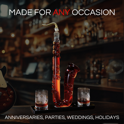 Saxophone Whiskey & Wine Decanter - 34 OZ Decanter Set with Two 10 Oz Whisky Glasses - Bourbon, Scotch, Liquor Gifts for Men, Dad, Father, Music Lover Gifts, Classical Instrument Room Home Decor