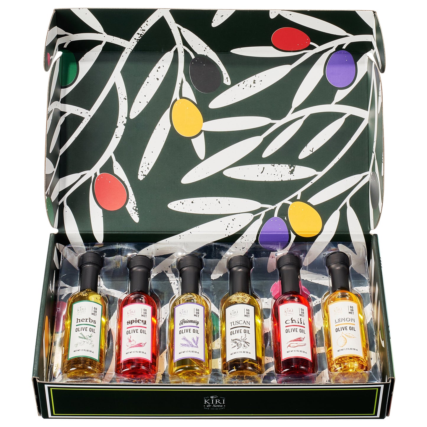 Olive Oil Gourmet Sampler Gift Set of 6 - Premium Extra-Virgin Blend Olive Oil Made In Spain, Natural Flavors Include Herbs, Chili, Spice, Rosemary, Tuscan & Lemon - Gifts for Her, Him